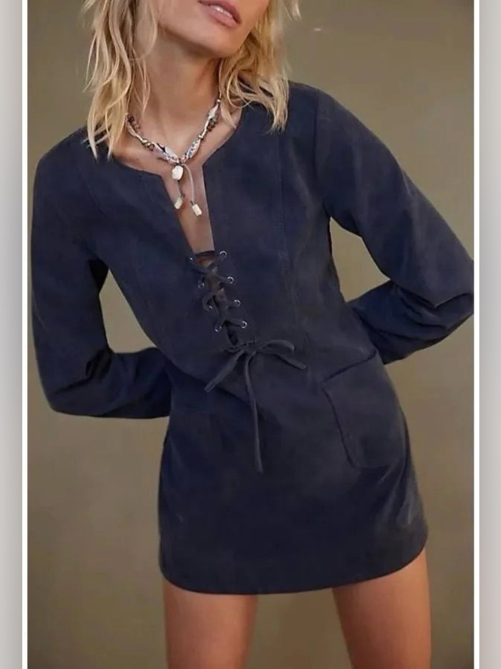 The Good Journey Bradley Long Sleeve Faux Suede Minidress Black NWOT X Small